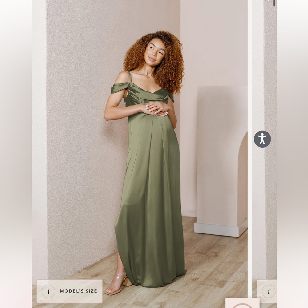 Maternity Sienna Revelry Bridesmaid Satin Green (Moss) Dress
